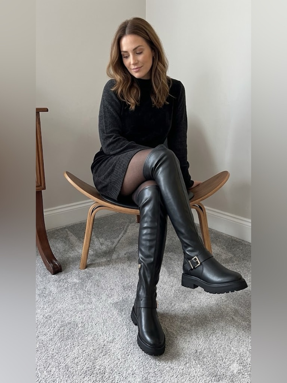 Michael Kors Black Leather Over the Knee Boots